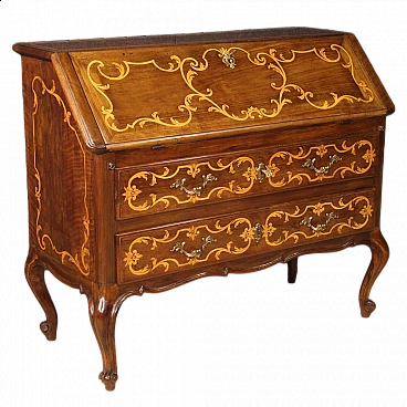 Piedmontese inlaid wood flap desk