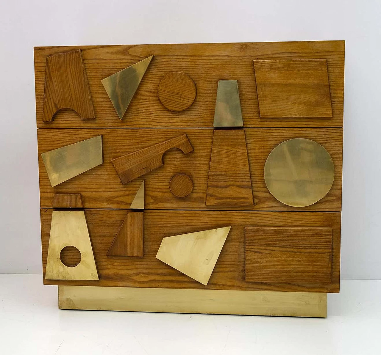 Brutalist-style ash and brass chest of drawers, 1990s 7