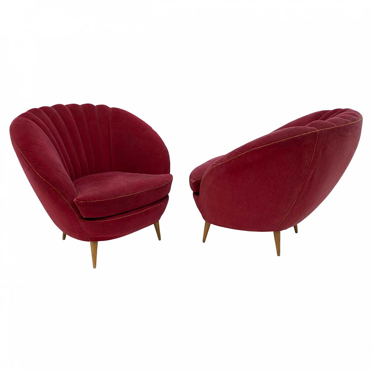 Pair of red velvet Margherita armchairs by Gio Ponti for ISA Bergamo, 1950s 1