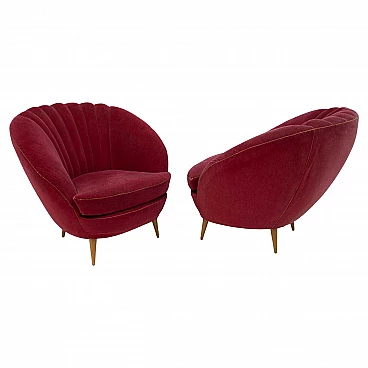 Pair of red velvet Margherita armchairs by Gio Ponti for ISA Bergamo, 1950s