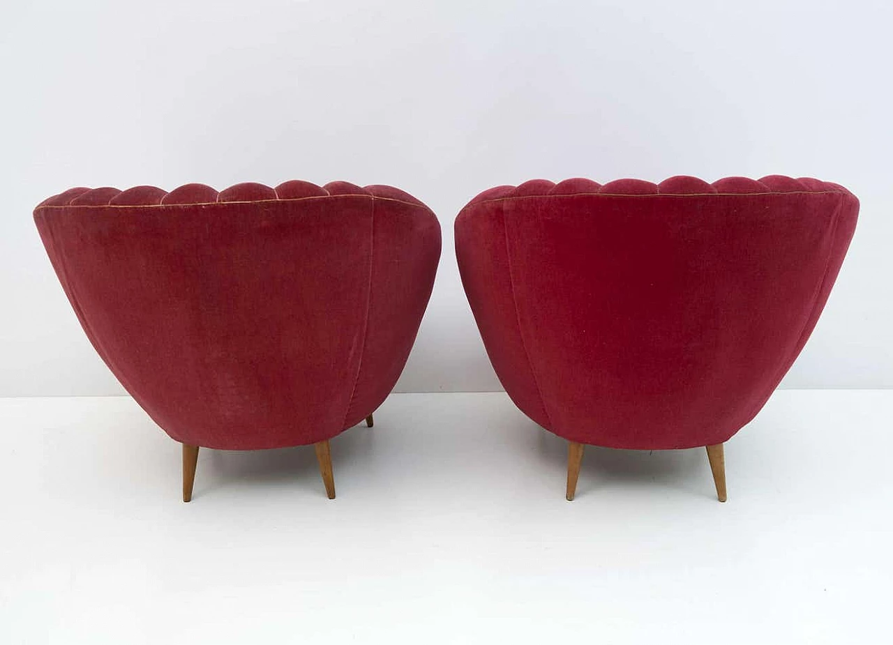 Pair of red velvet Margherita armchairs by Gio Ponti for ISA Bergamo, 1950s 8