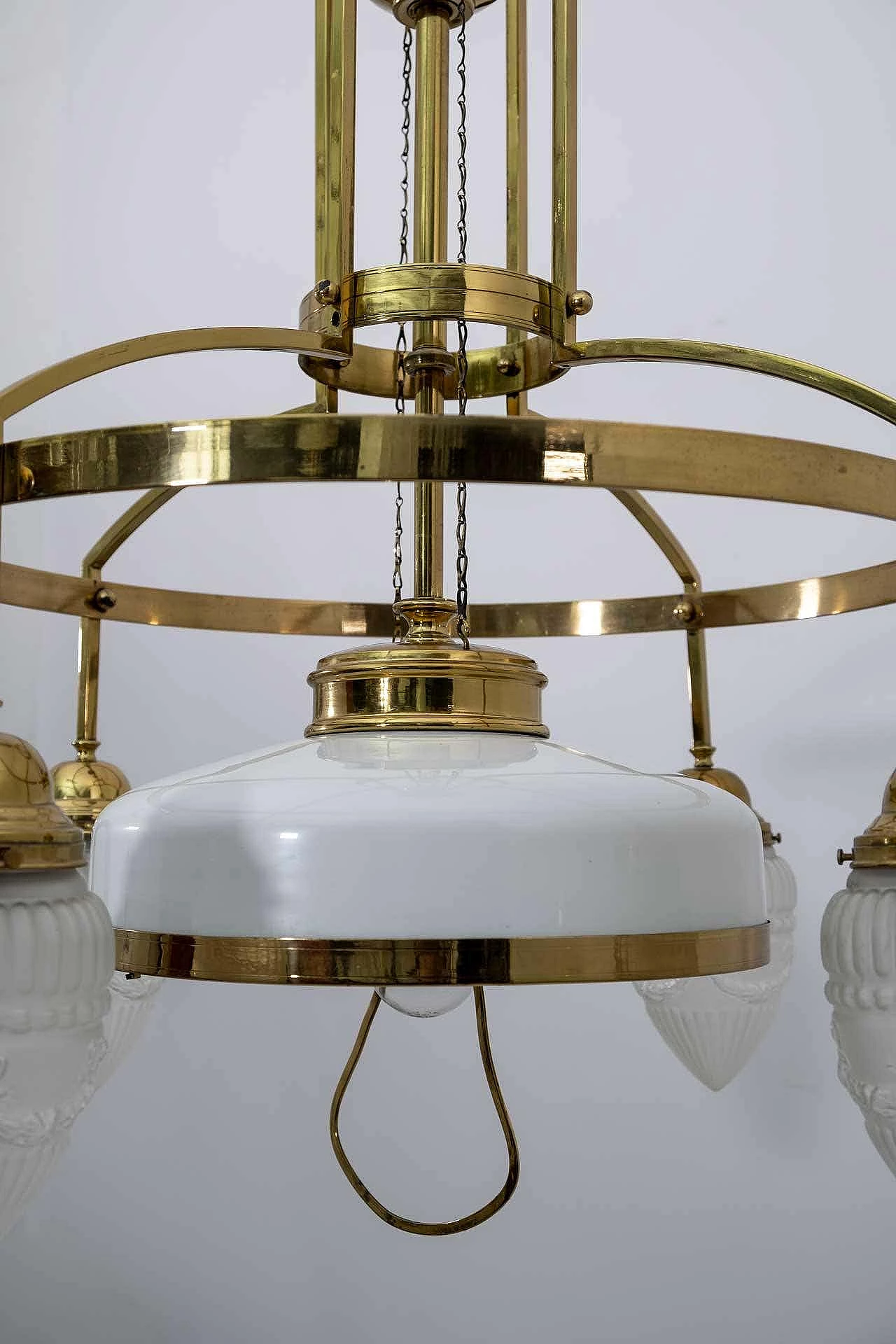 Art Nouveau brass and opaline glass adjustable chandelier, 1920s 9
