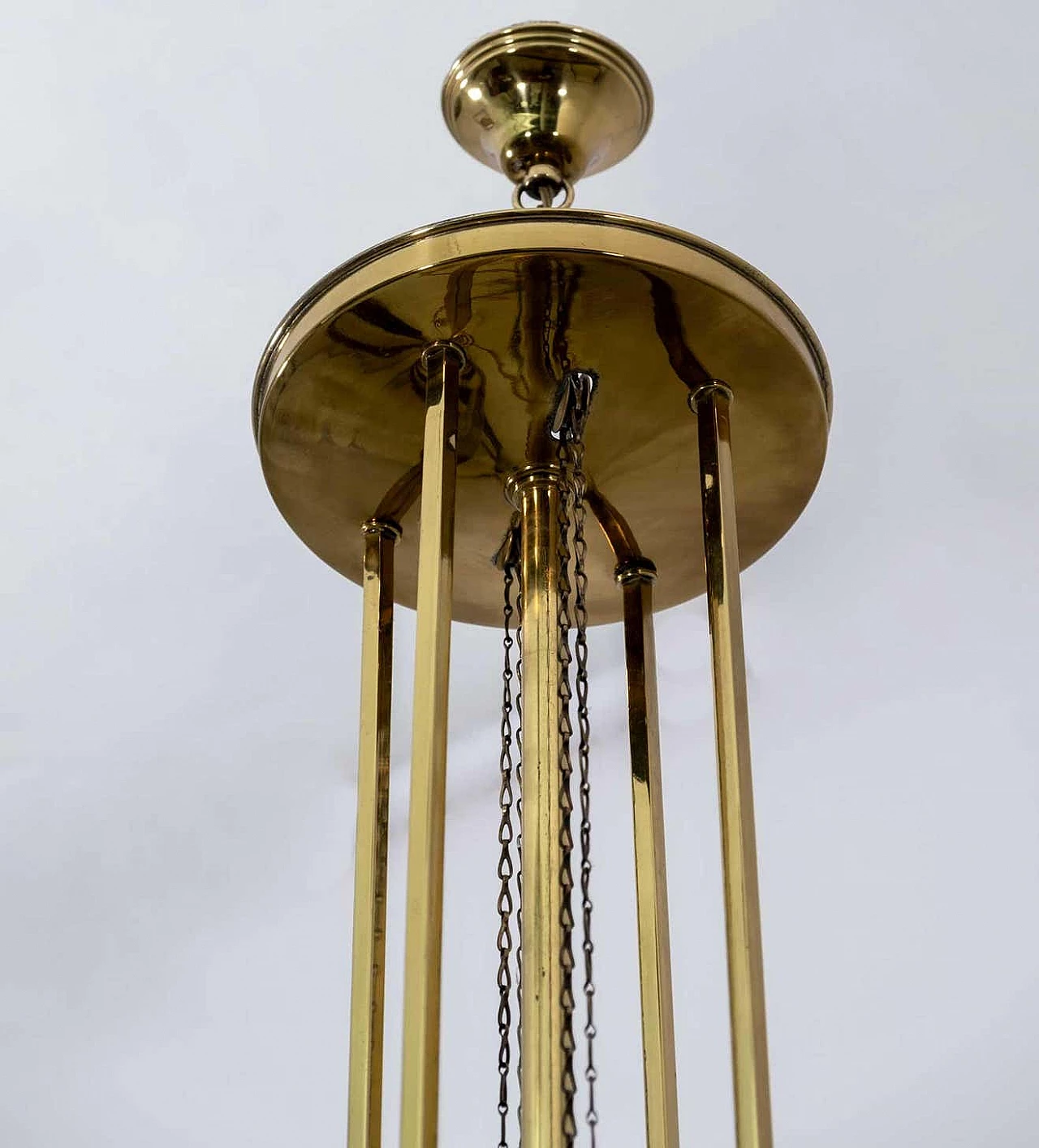 Art Nouveau brass and opaline glass adjustable chandelier, 1920s 10