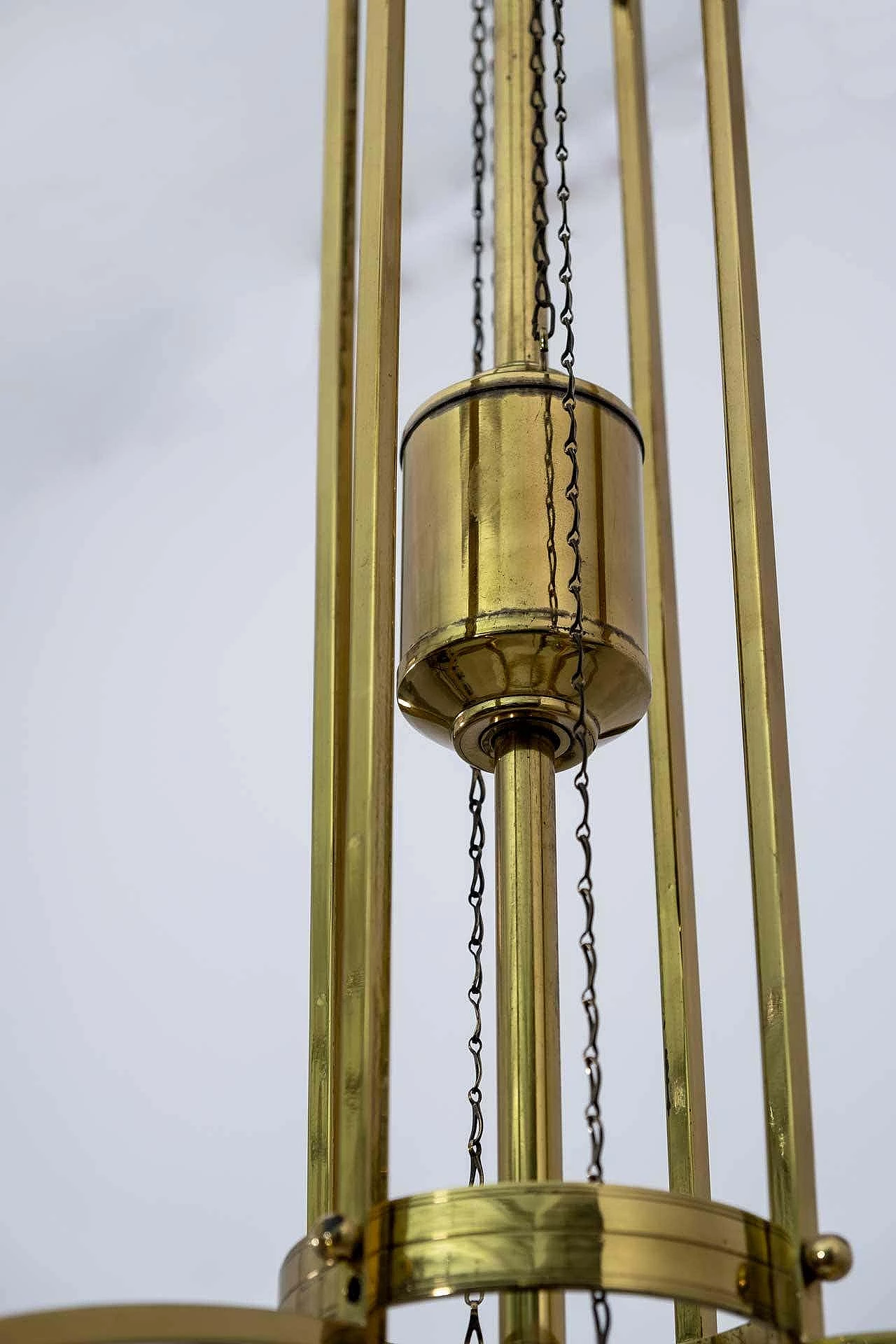 Art Nouveau brass and opaline glass adjustable chandelier, 1920s 11