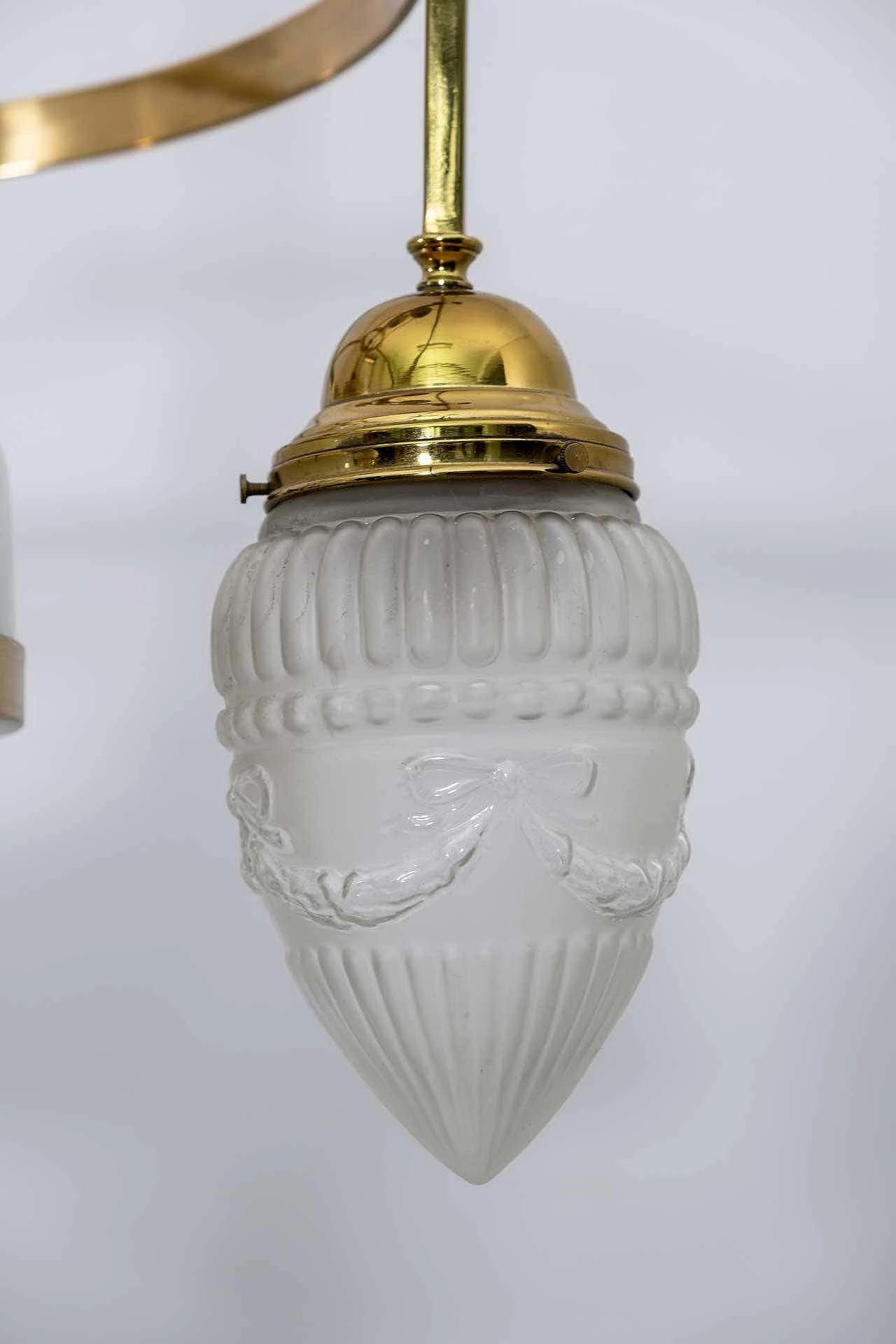 Art Nouveau brass and opaline glass adjustable chandelier, 1920s 12