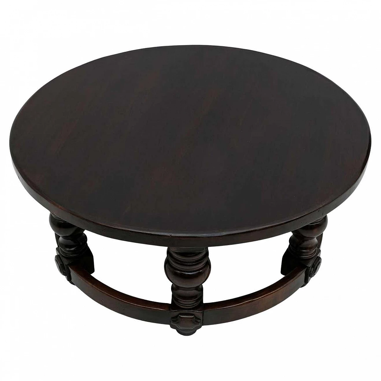 Louis XIII style round walnut coffee table, 1940s 1