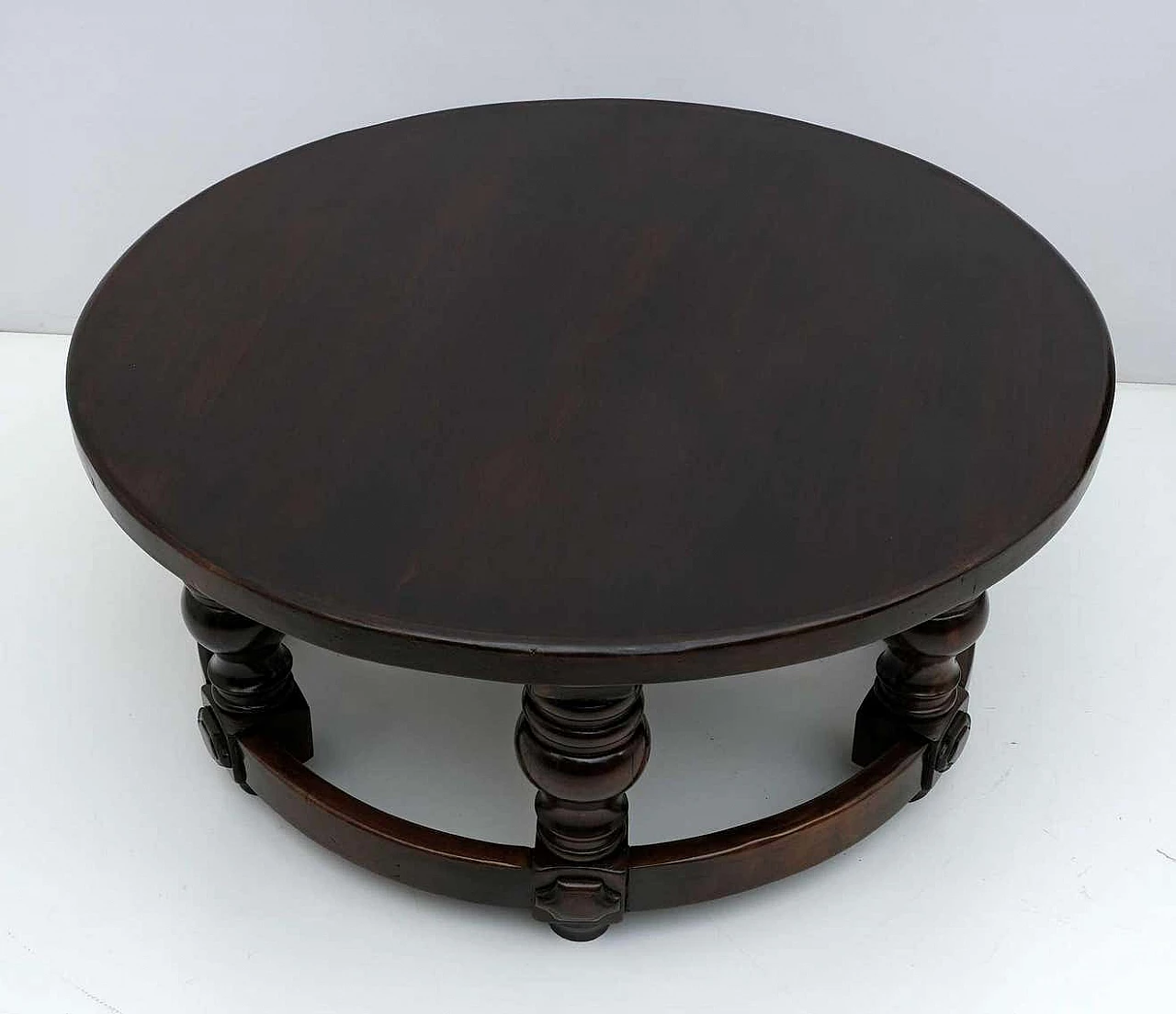 Louis XIII style round walnut coffee table, 1940s 2