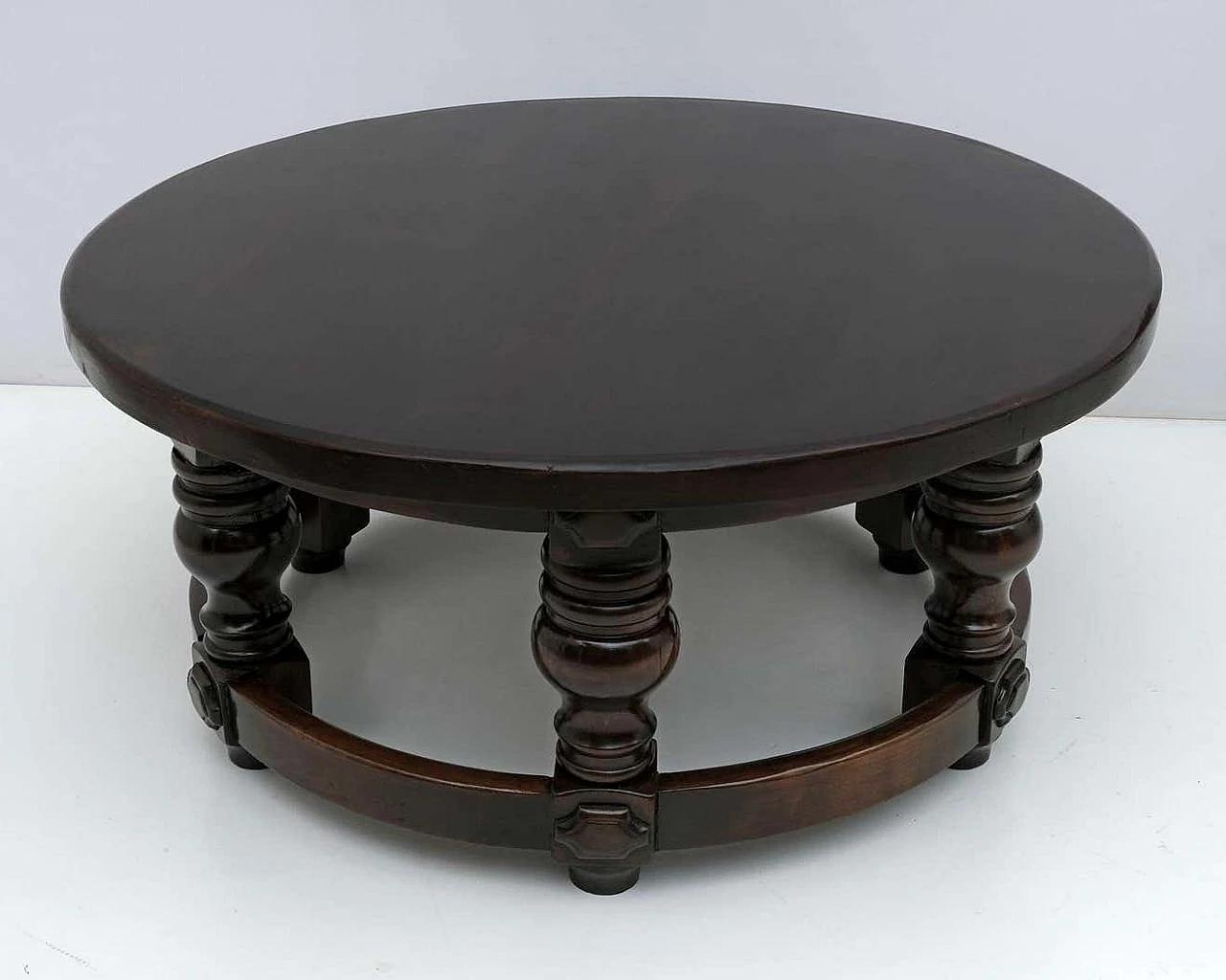 Louis XIII style round walnut coffee table, 1940s 3