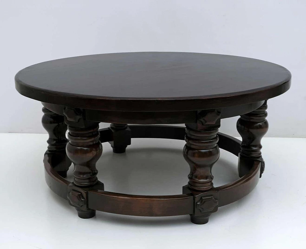 Louis XIII style round walnut coffee table, 1940s 4