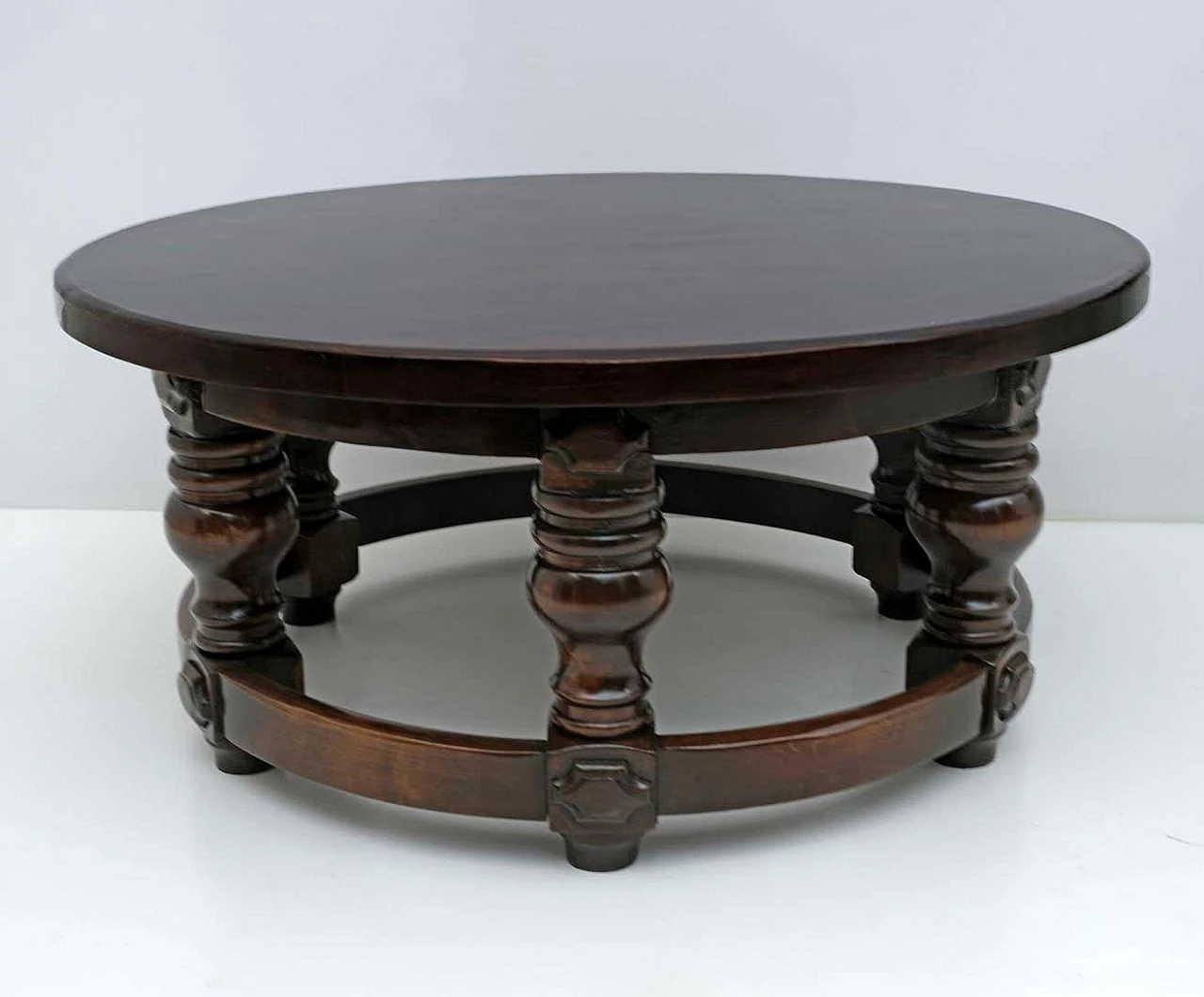 Louis XIII style round walnut coffee table, 1940s 5
