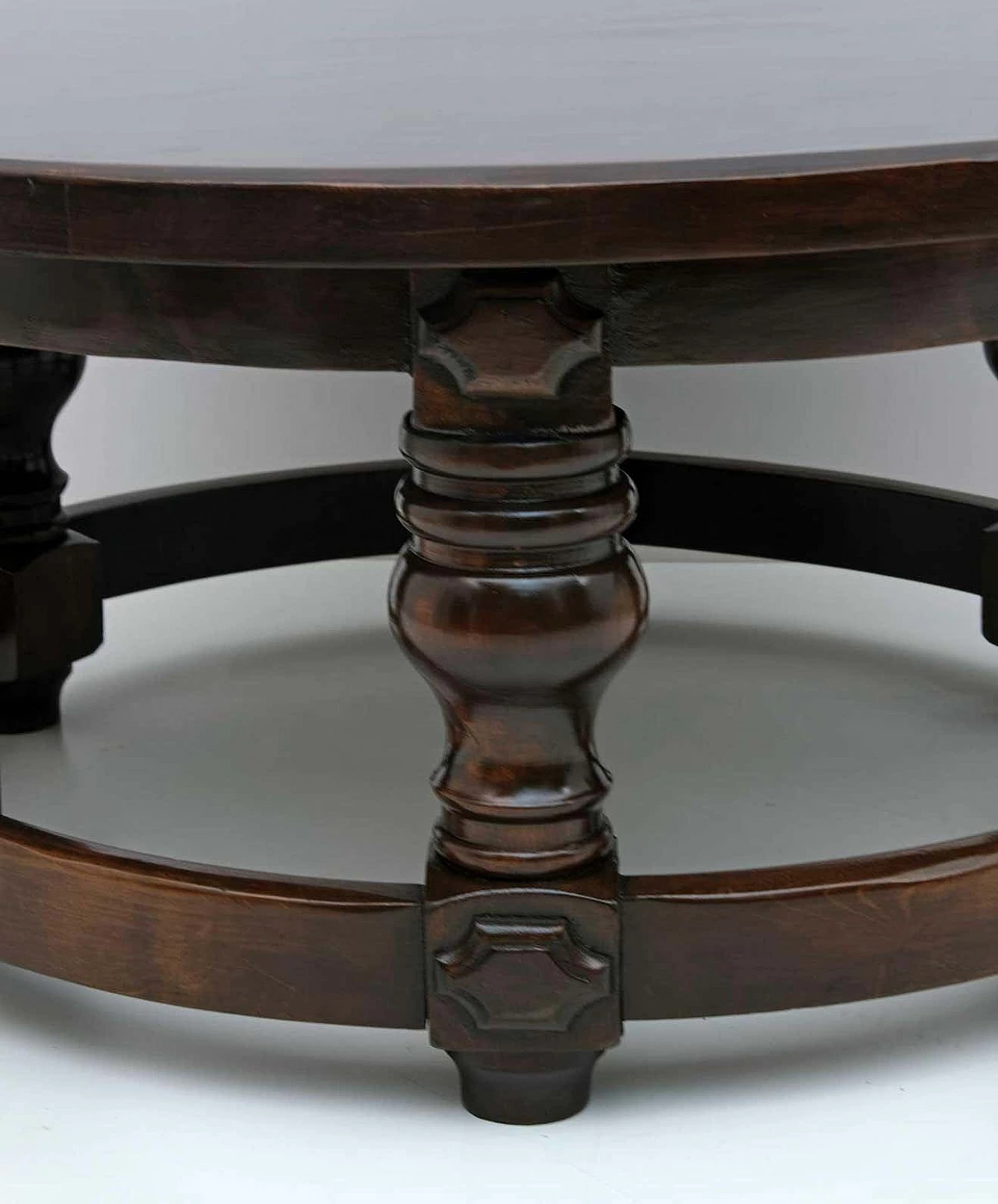 Louis XIII style round walnut coffee table, 1940s 6