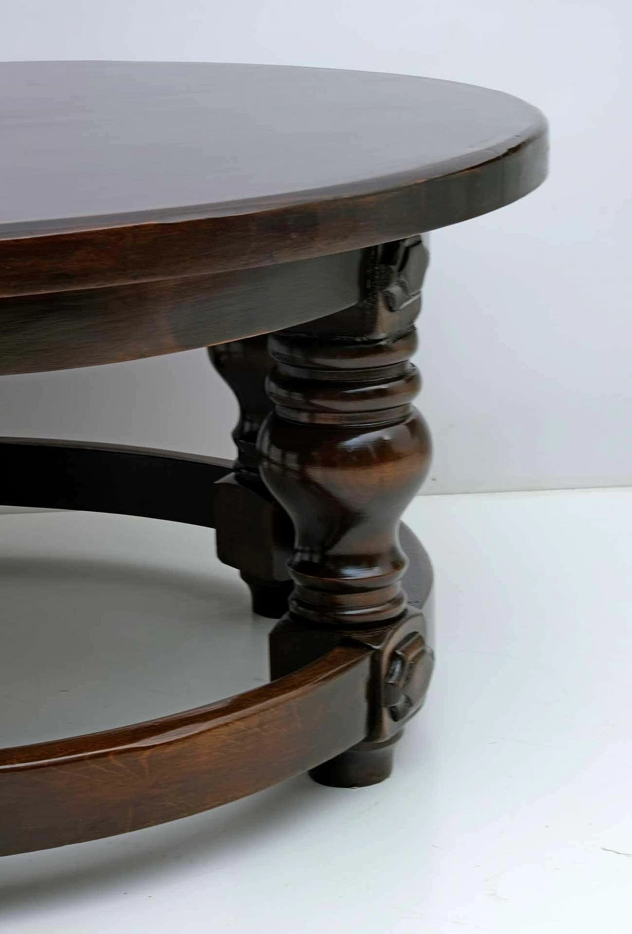 Louis XIII style round walnut coffee table, 1940s 7