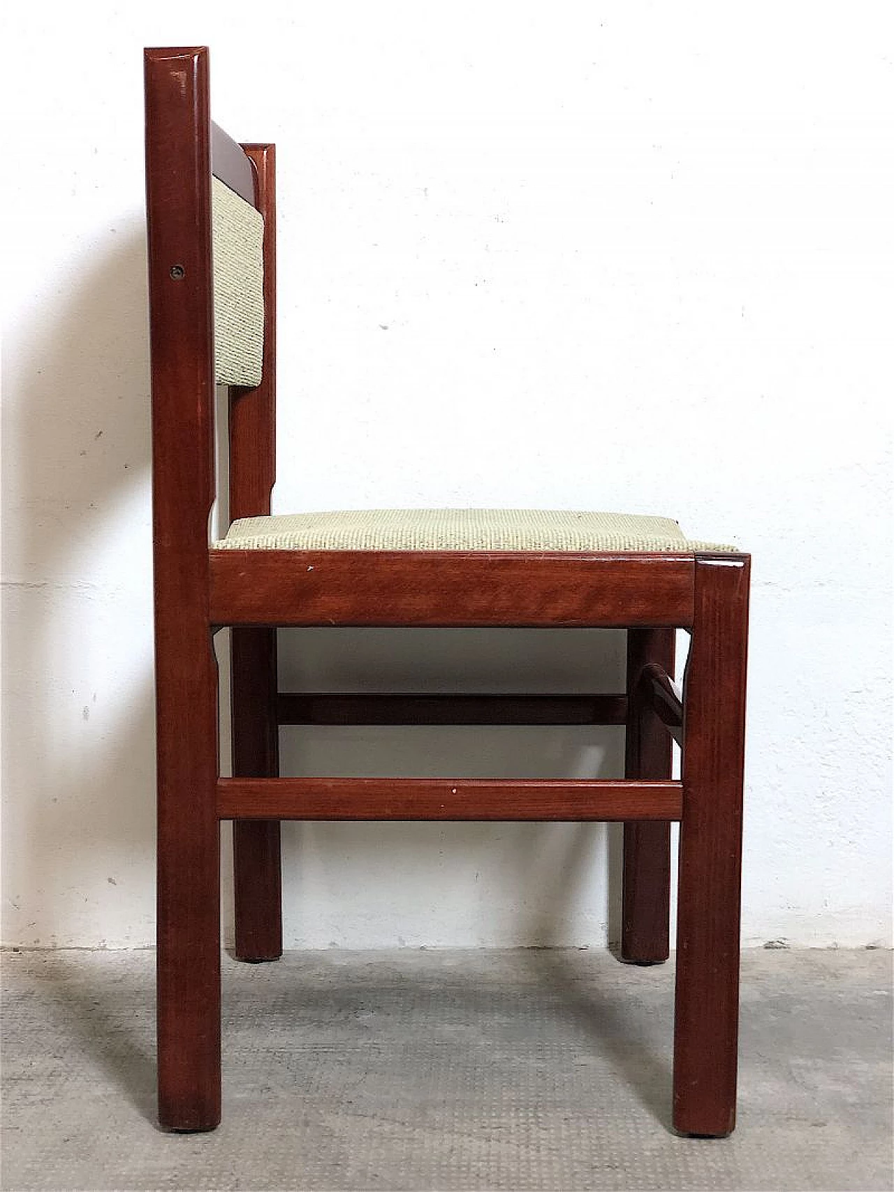 6 Walnut and salt-and-pepper fabric chairs, 1960s 7