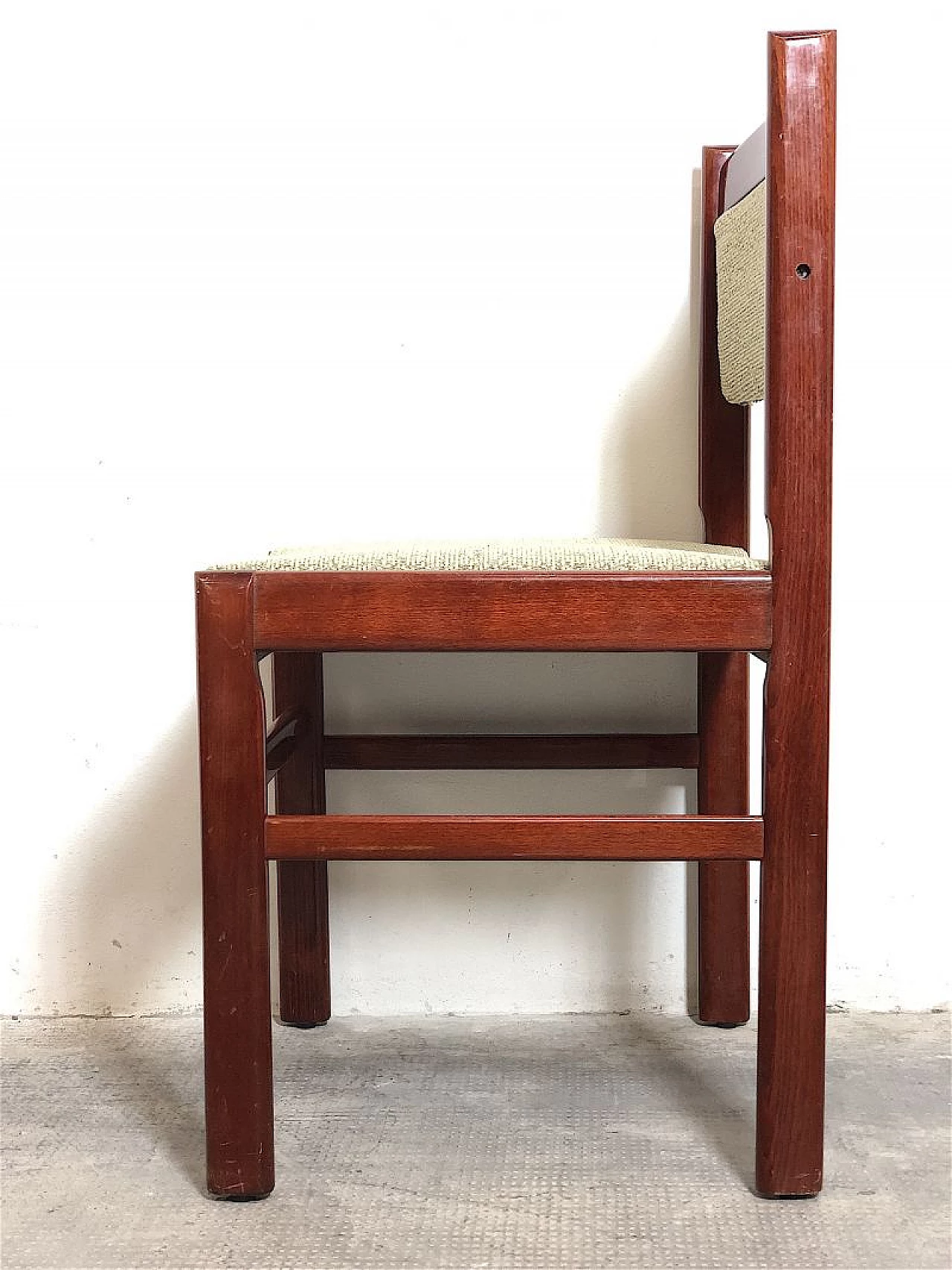 6 Walnut and salt-and-pepper fabric chairs, 1960s 9