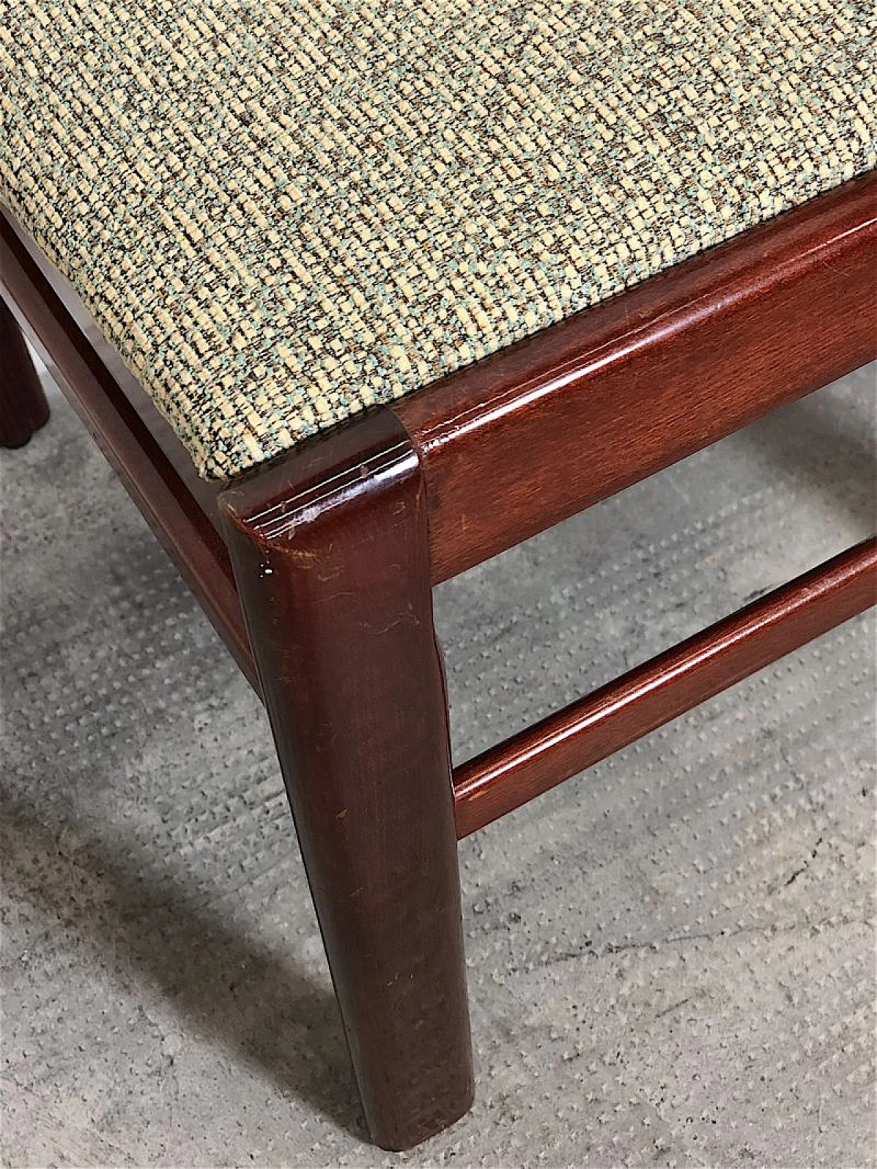 6 Walnut and salt-and-pepper fabric chairs, 1960s 12