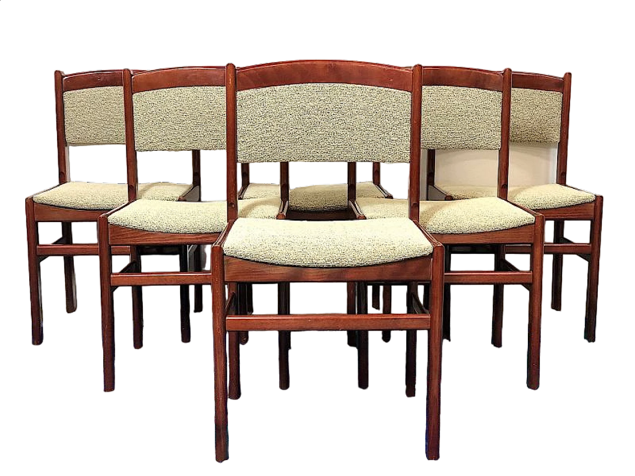 6 Walnut and salt-and-pepper fabric chairs, 1960s 14