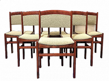 6 Walnut and salt-and-pepper fabric chairs, 1960s
