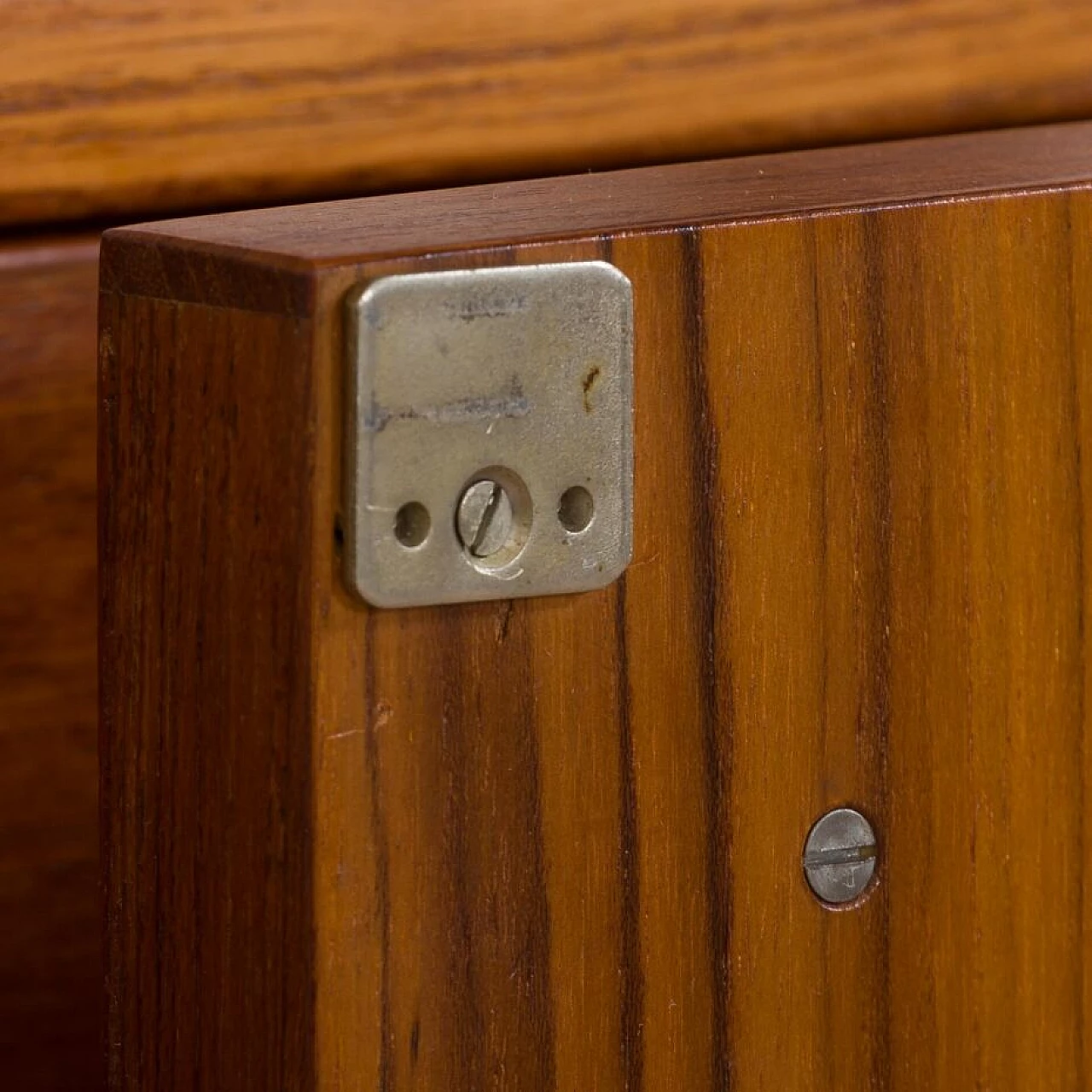 Danish modular wall-mounted teak bookcase with cupboard and drawers by K. Kristiansen, 1960s 17