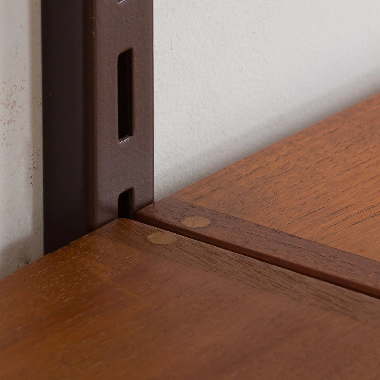 Danish modular wall-mounted teak bookcase with cupboard and drawers by K. Kristiansen, 1960s 22