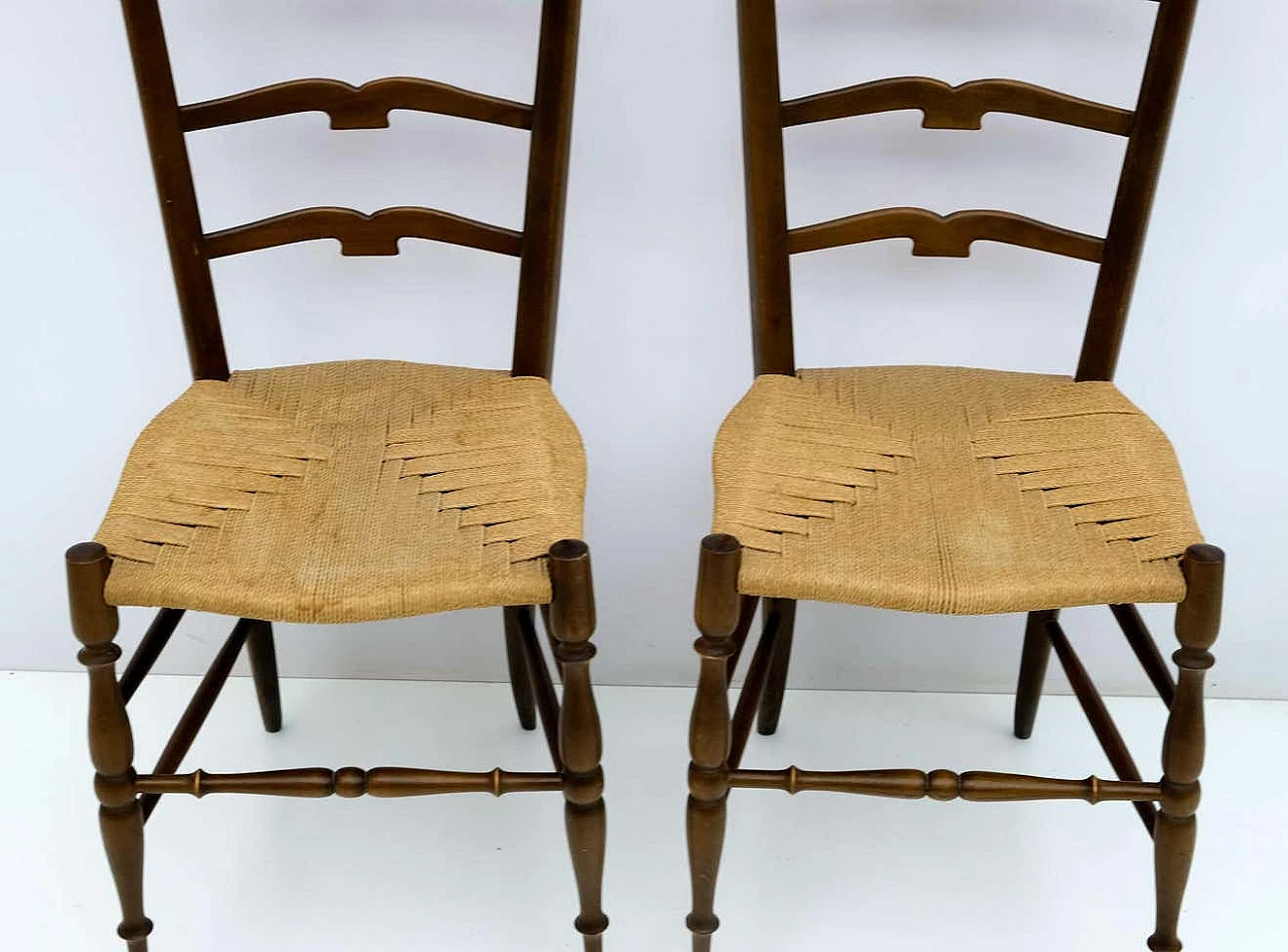 Pair of beech high-backed ladder chairs by Paolo Buffa for Chiavari, 1950s 3