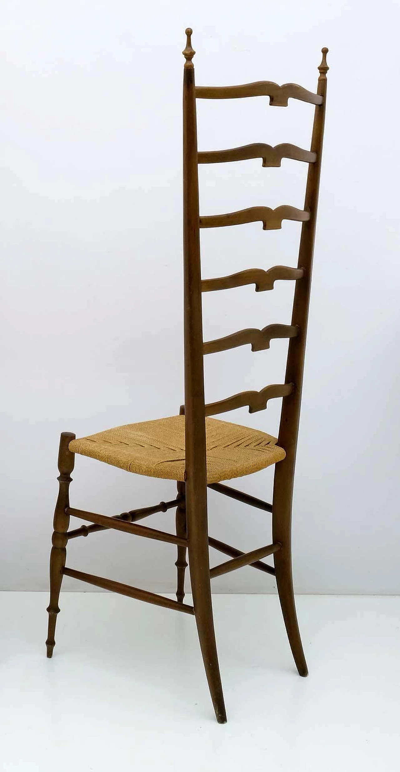 Pair of beech high-backed ladder chairs by Paolo Buffa for Chiavari, 1950s 5