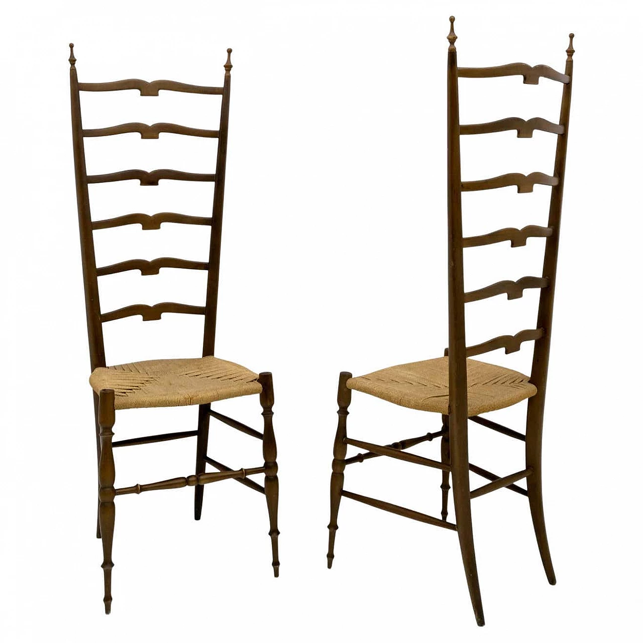 Pair of beech high-backed ladder chairs by Paolo Buffa for Chiavari, 1950s 6