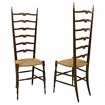 Pair of beech high-backed ladder chairs by Paolo Buffa for Chiavari, 1950s