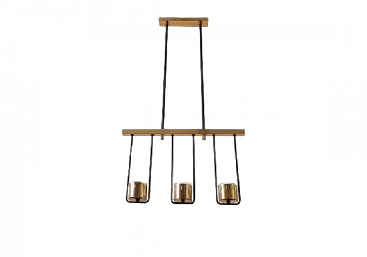 Lampada da soffitto in ottone e vetro opalino, anni '50 9