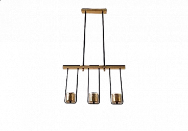 Lampada da soffitto in ottone e vetro opalino, anni '50