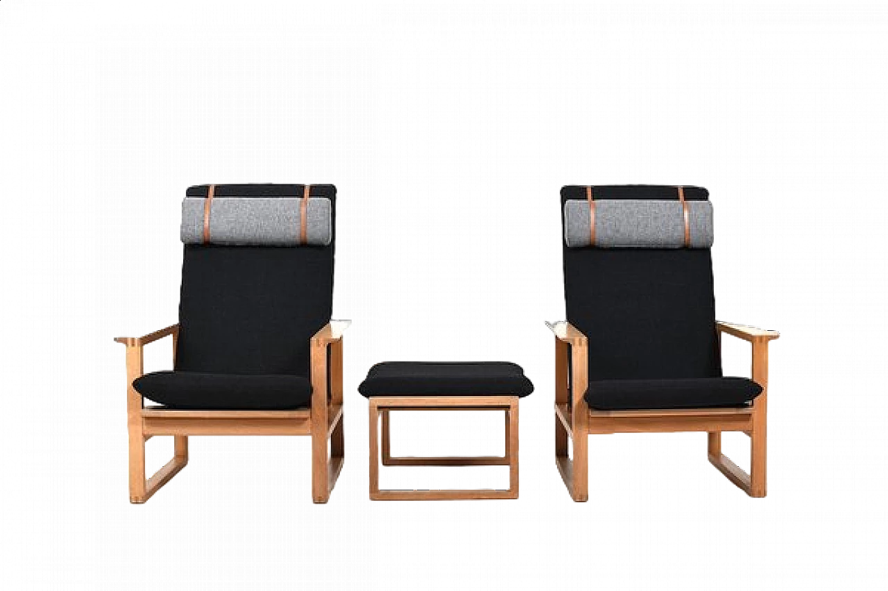 Pair of BM-2254 sled base armchair and stool by Børge Mogensen for Fredericia, 1960s 15