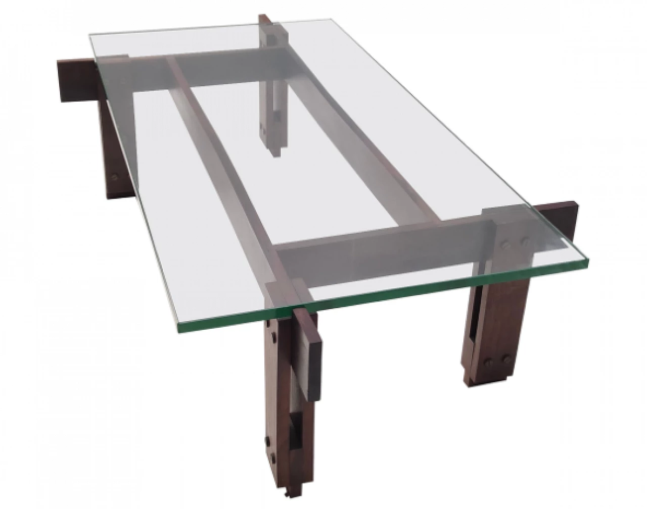 Walnut coffee table with glass top attributed to Ico Parisi, 1950s 2