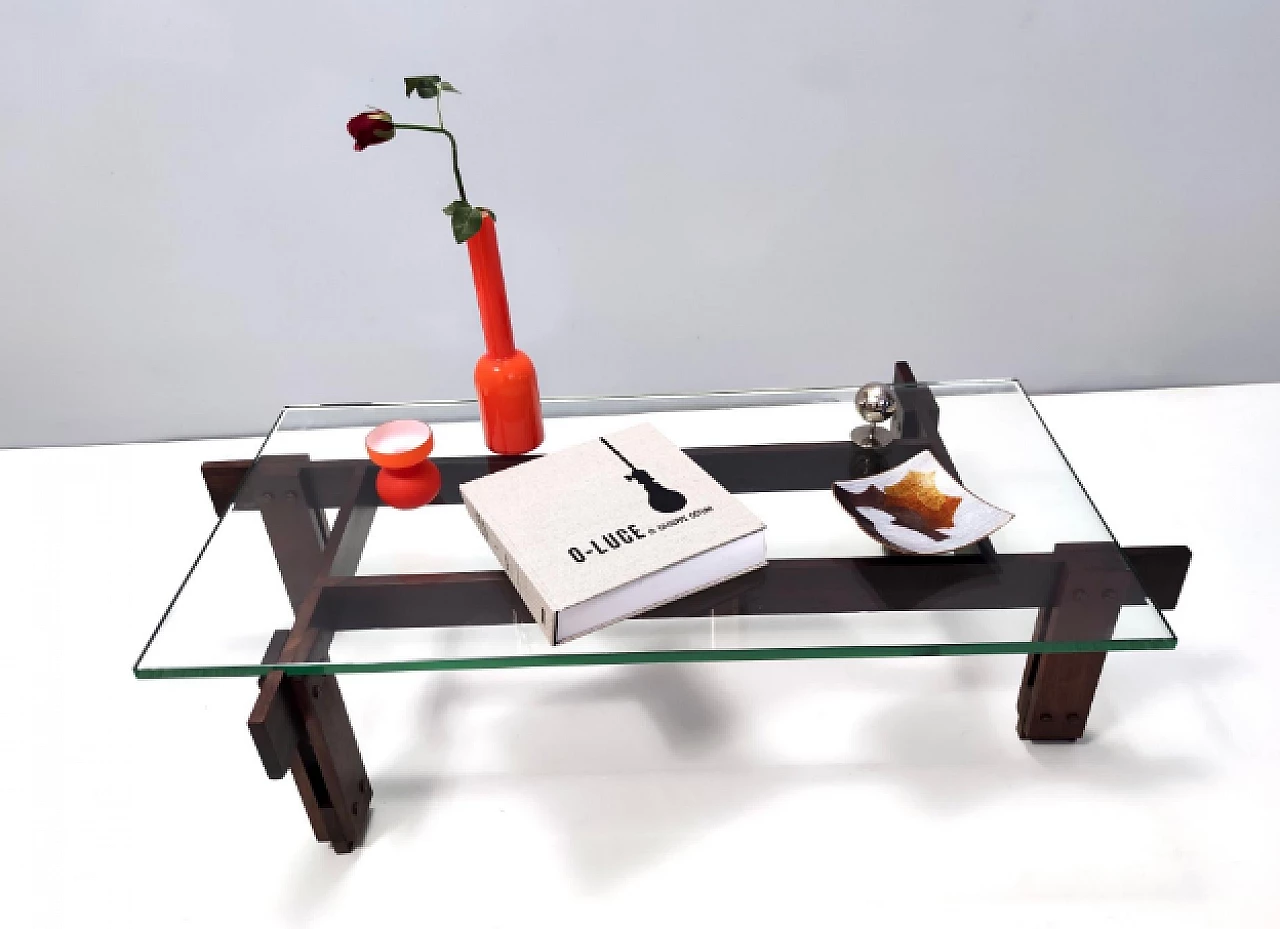 Walnut coffee table with glass top attributed to Ico Parisi, 1950s 3