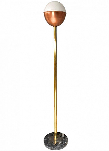Brass, copper and marble Lampione floor lamp by Carmelo La Gaipa