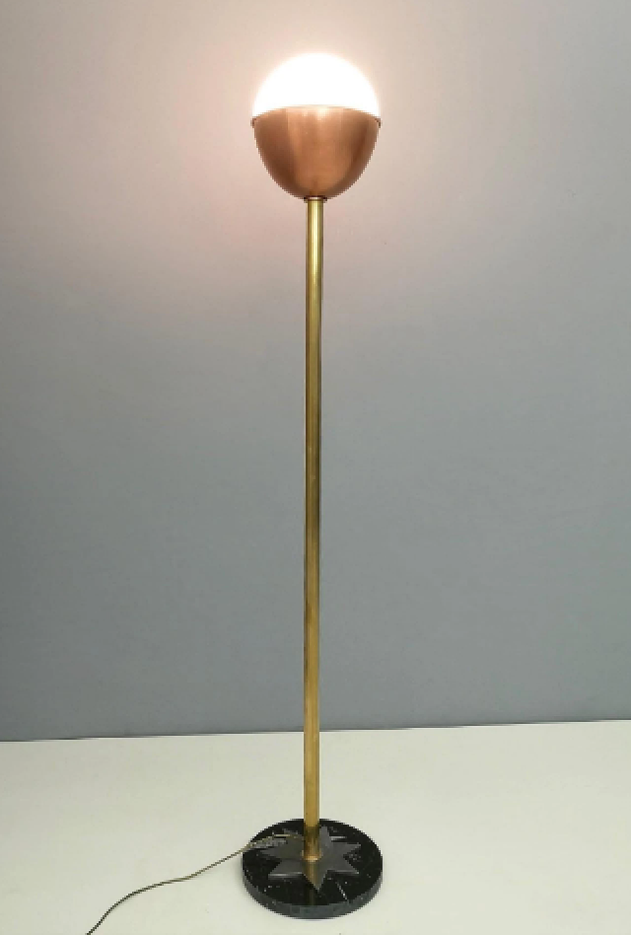 Brass, copper and marble Lampione floor lamp by Carmelo La Gaipa 2
