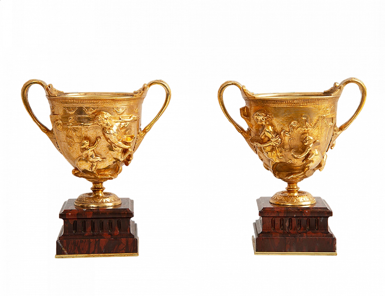Pair of griotte red marble chests with gilded and chiselled bronze applications, 19th century 8