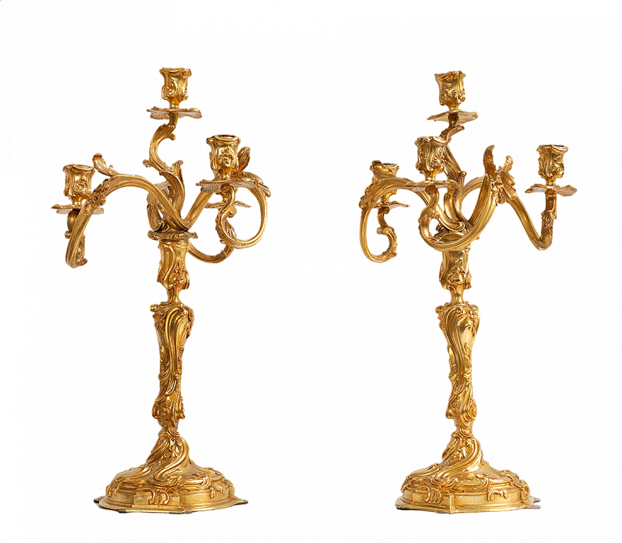 Pair of Louis XIV candelabra in gilded bronze, 18th century 6