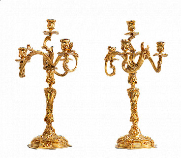 Coppia di candelabri Luigi XIV in bronzo dorato, '700