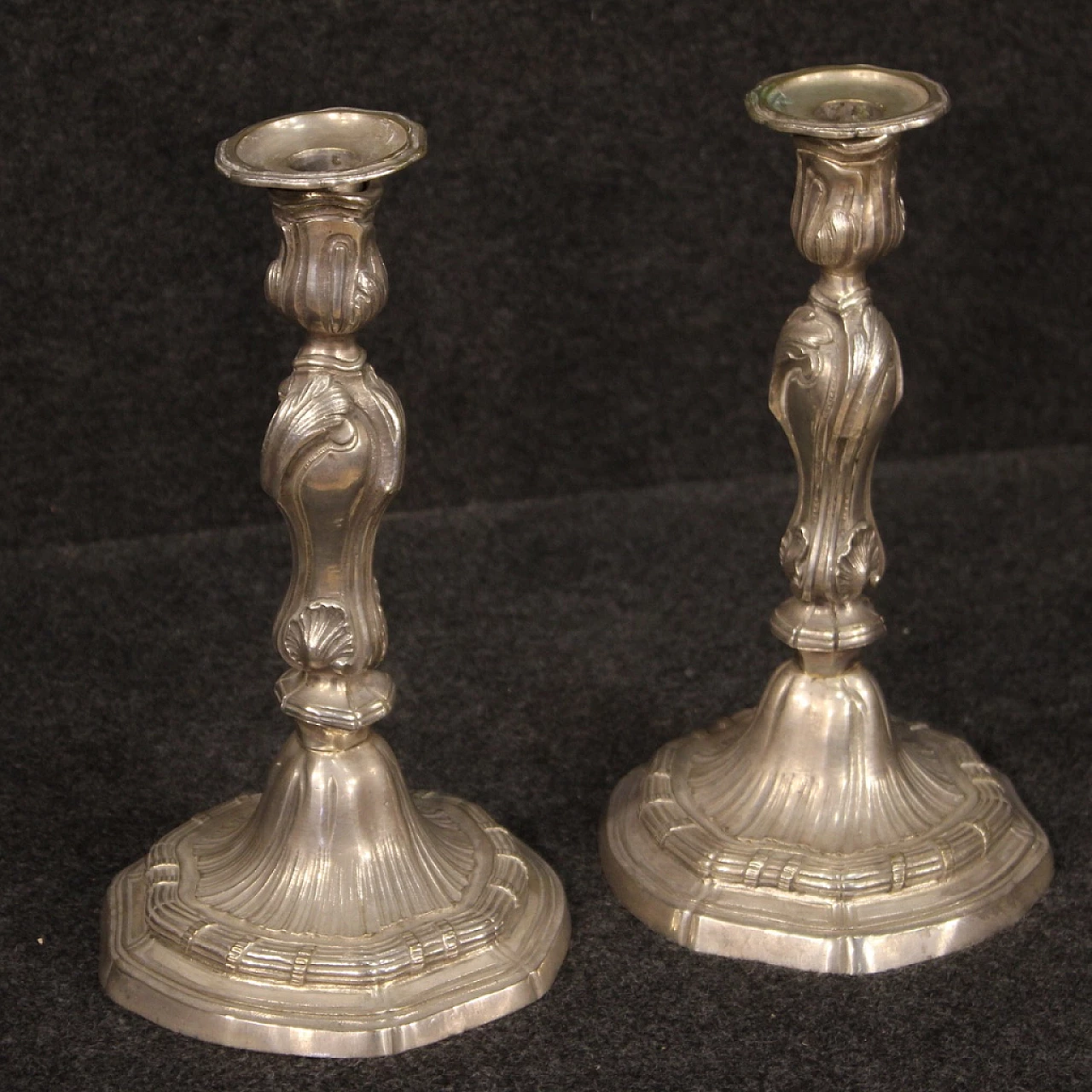 Pair of silver-plated metal candelabra, 1950s 1