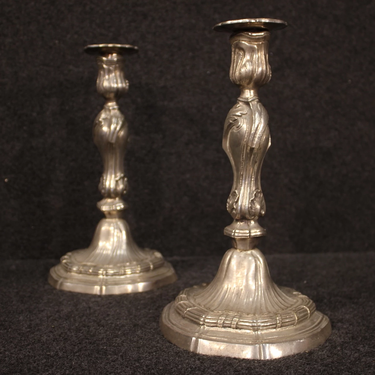 Pair of silver-plated metal candelabra, 1950s 3