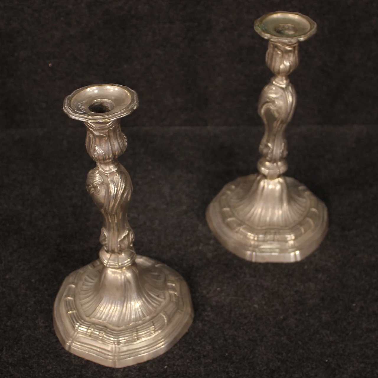 Pair of silver-plated metal candelabra, 1950s 6