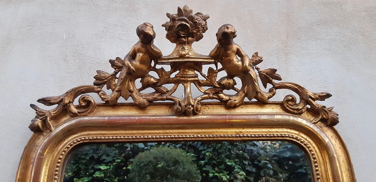 French gilded wood mirror with putti, 19th century 1