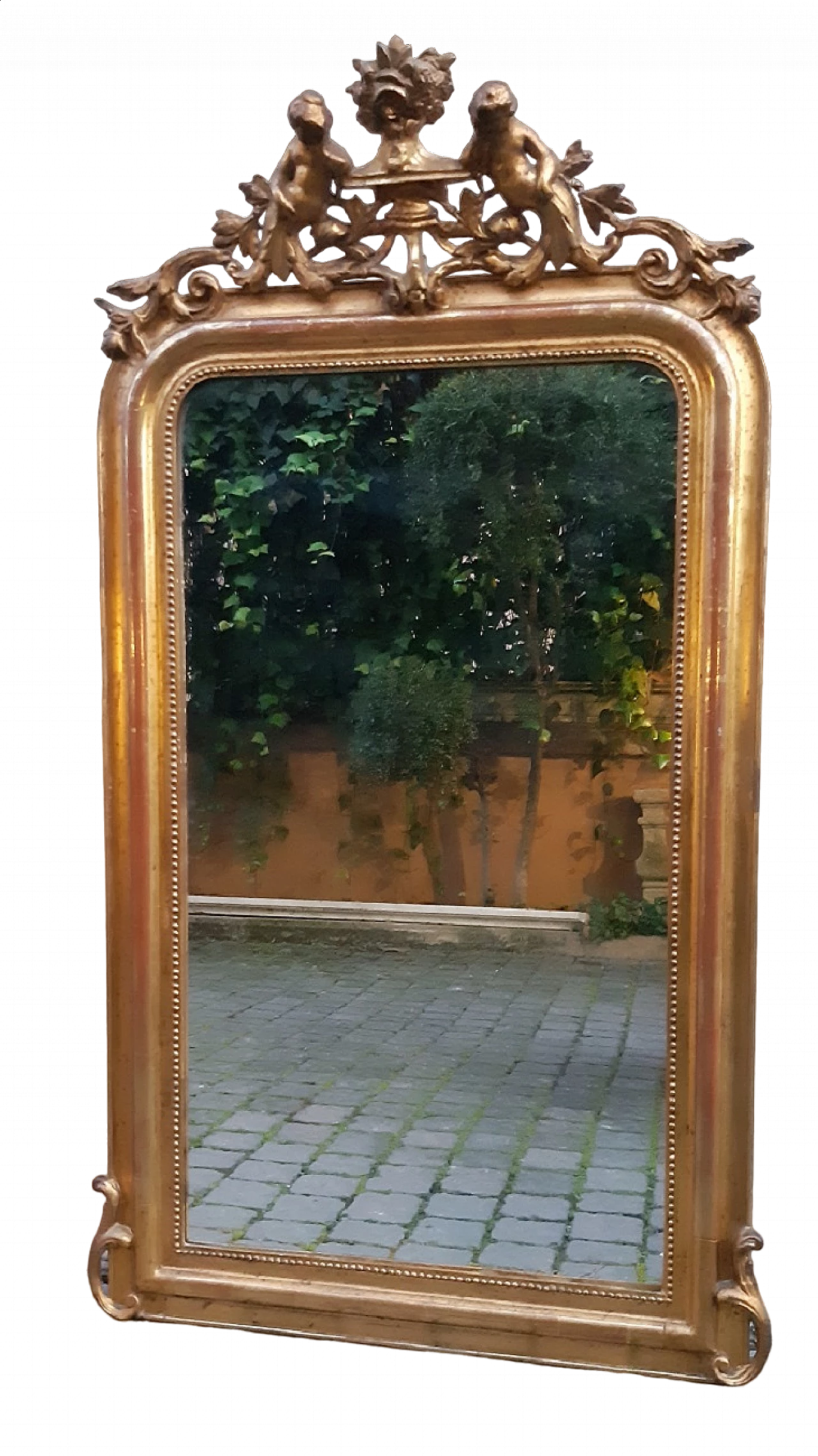 French gilded wood mirror with putti, 19th century 7