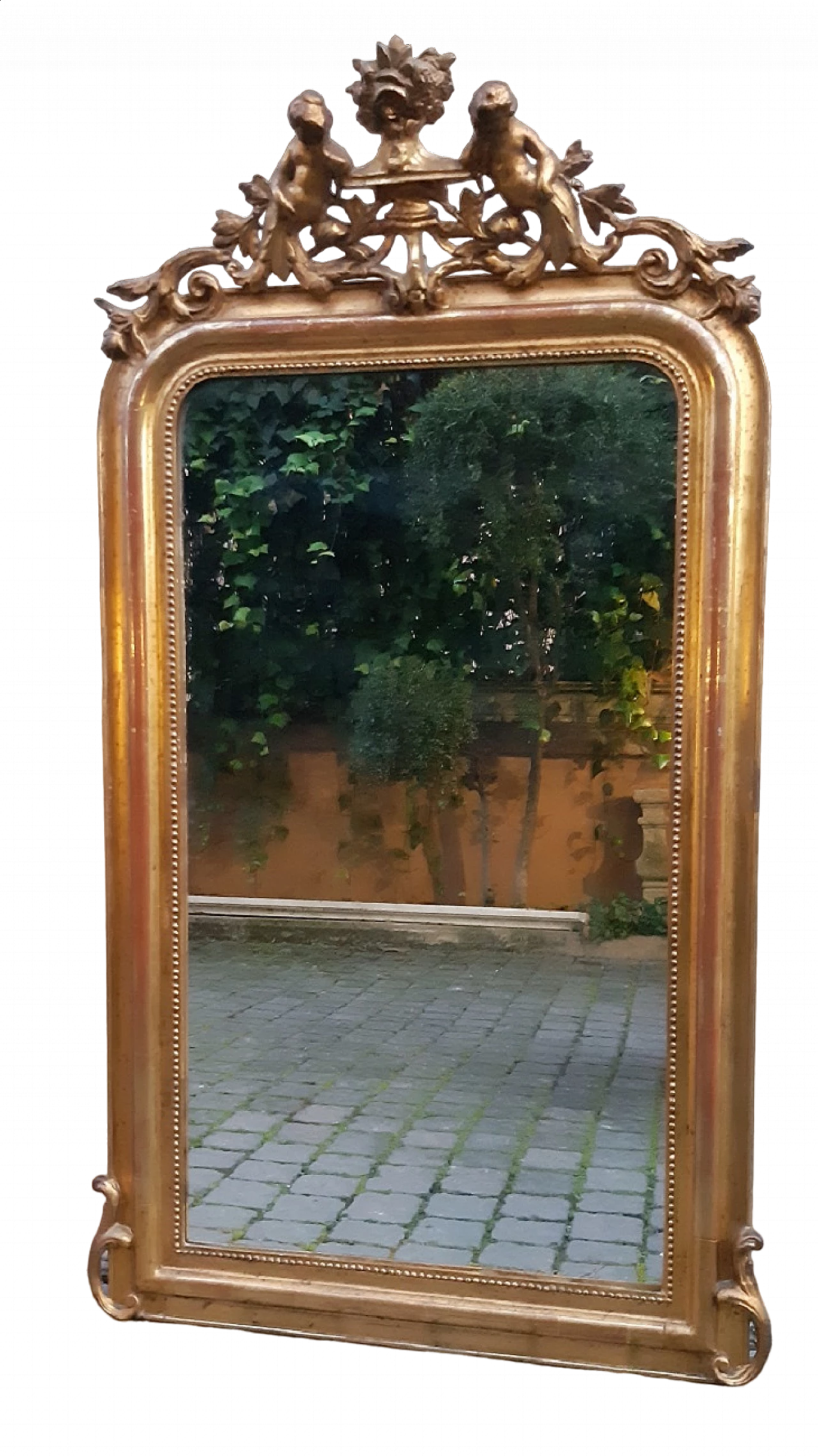 Specchio francese in legno dorato con putti, '800 7