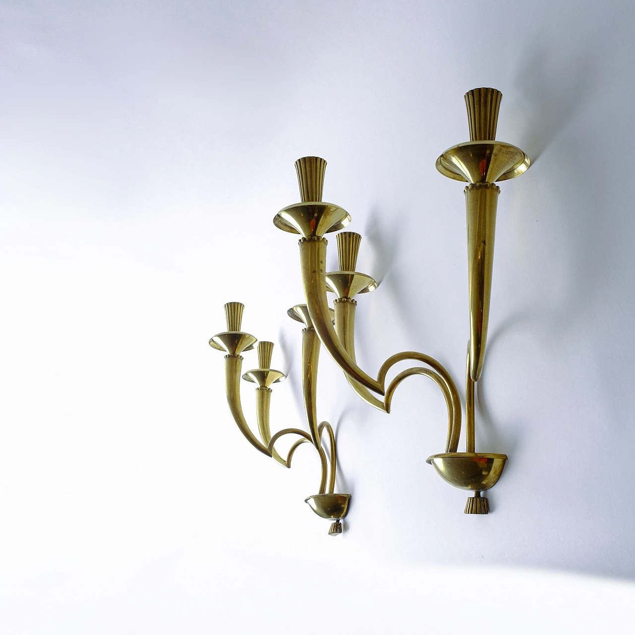 Pair of brass wall sconces, 1950s 10