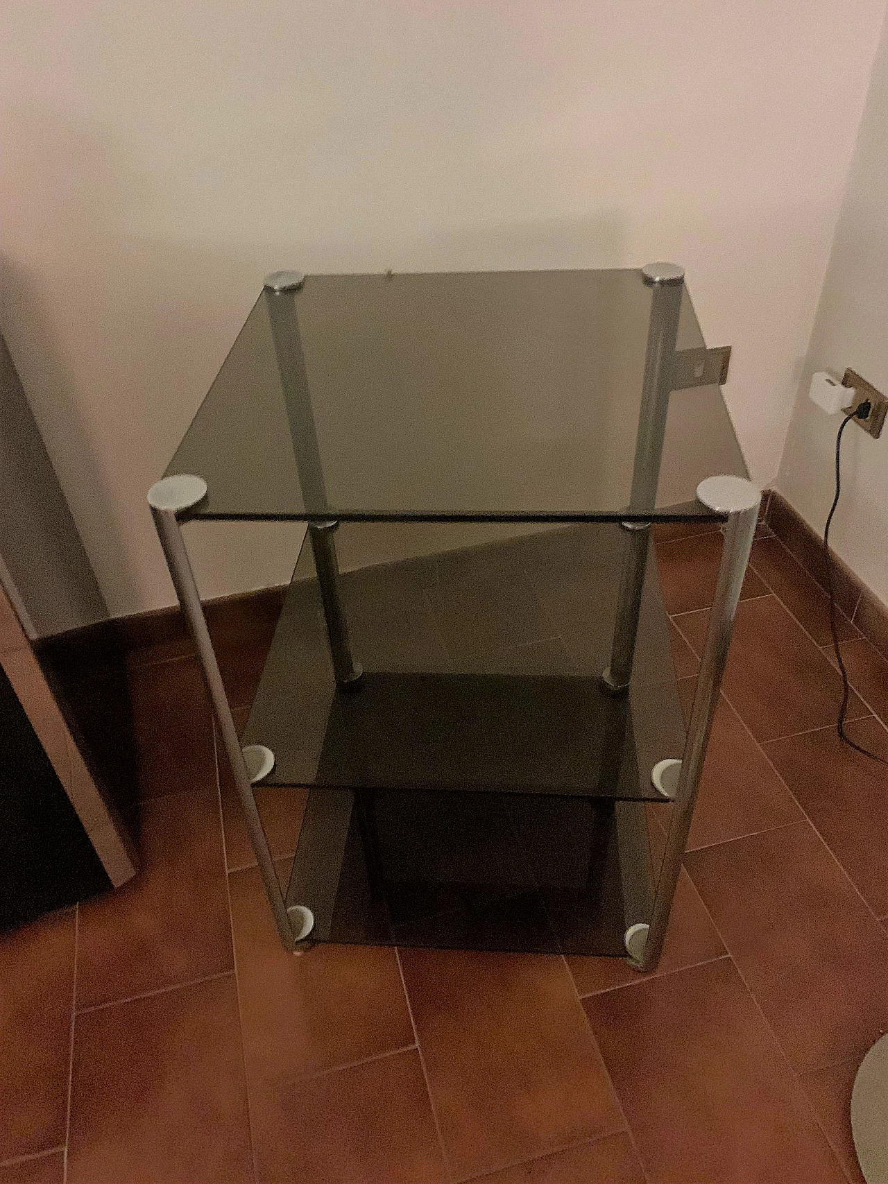 Chromed steel and smoked glass TV stand table, 1970s 2