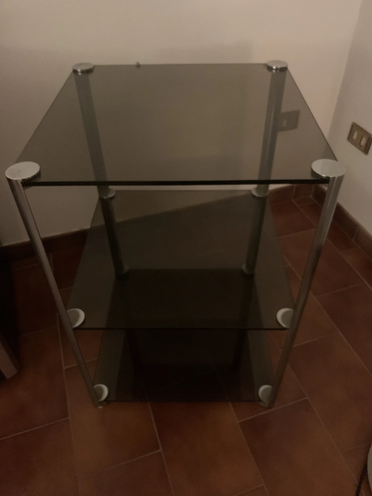 Chromed steel and smoked glass TV stand table, 1970s 5