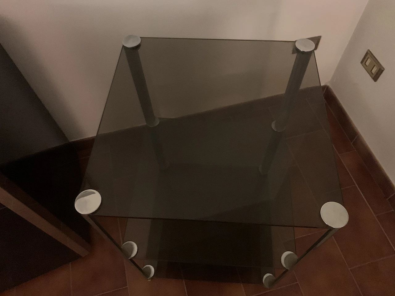 Chromed steel and smoked glass TV stand table, 1970s 7