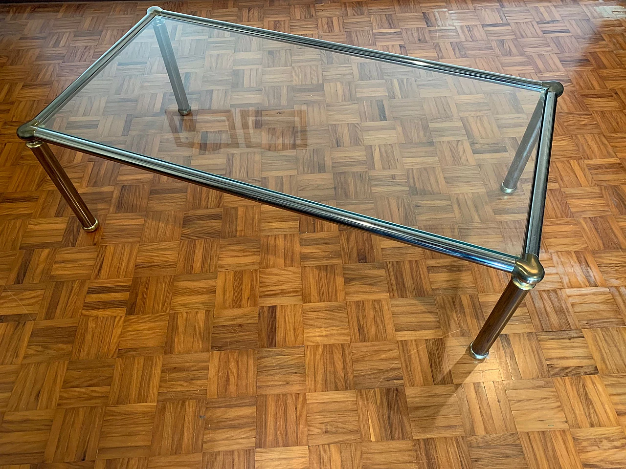 Chromed steel coffee table with glass top, 1970s 1