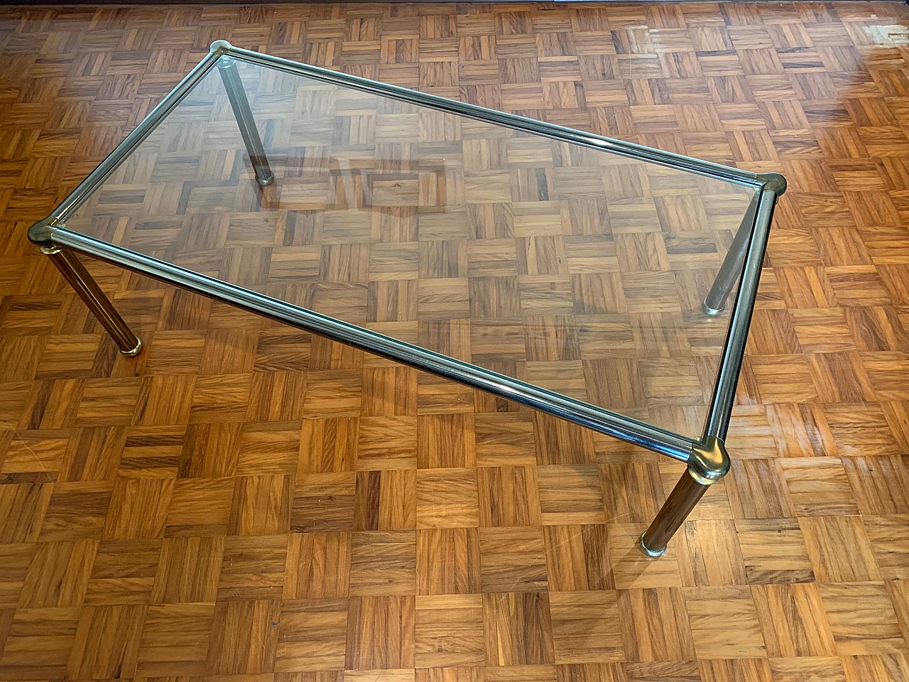 Chromed steel coffee table with glass top, 1970s 2