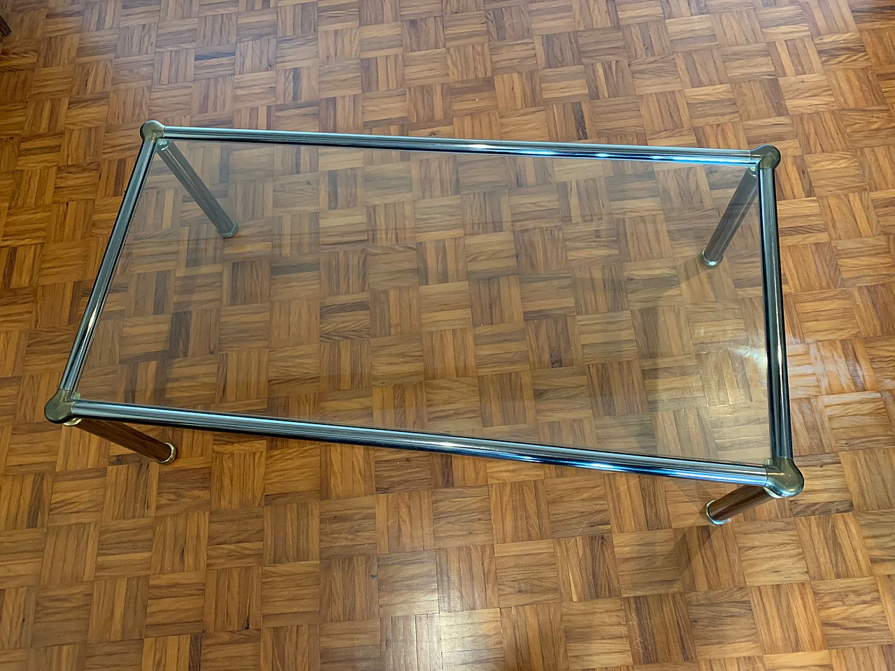Chromed steel coffee table with glass top, 1970s 5